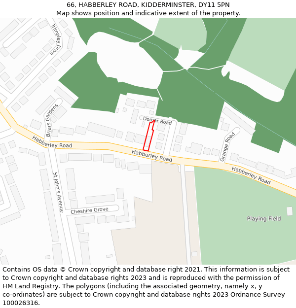 66, HABBERLEY ROAD, KIDDERMINSTER, DY11 5PN: Location map and indicative extent of plot