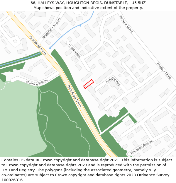 66, HALLEYS WAY, HOUGHTON REGIS, DUNSTABLE, LU5 5HZ: Location map and indicative extent of plot