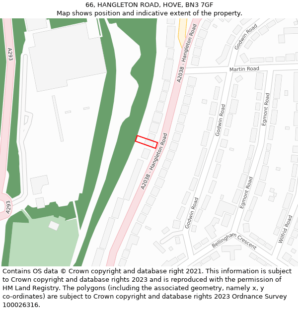 66, HANGLETON ROAD, HOVE, BN3 7GF: Location map and indicative extent of plot