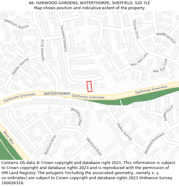 66, HARWOOD GARDENS, WATERTHORPE, SHEFFIELD, S20 7LE: Location map and indicative extent of plot