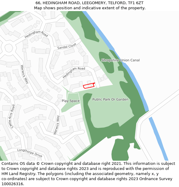 66, HEDINGHAM ROAD, LEEGOMERY, TELFORD, TF1 6ZT: Location map and indicative extent of plot
