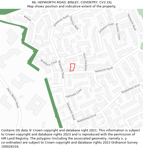 66, HEPWORTH ROAD, BINLEY, COVENTRY, CV3 2XJ: Location map and indicative extent of plot