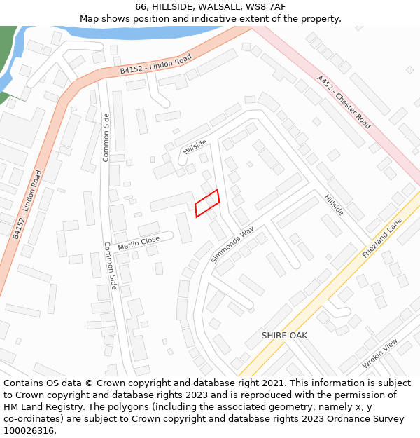 66, HILLSIDE, WALSALL, WS8 7AF: Location map and indicative extent of plot