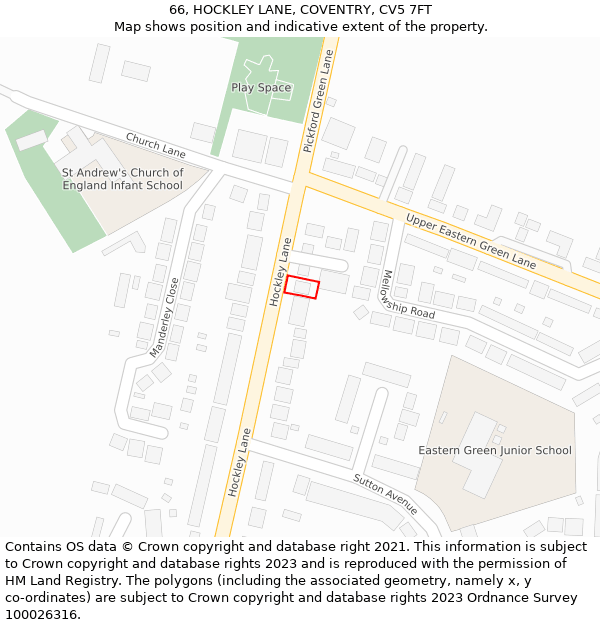 66, HOCKLEY LANE, COVENTRY, CV5 7FT: Location map and indicative extent of plot