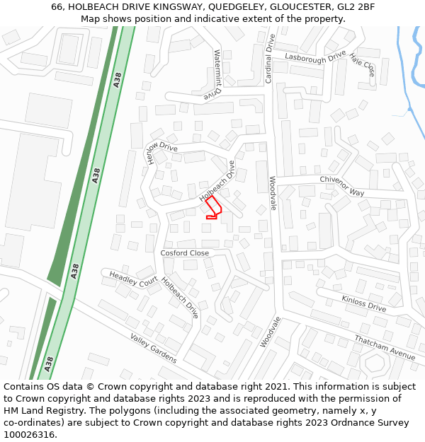 66, HOLBEACH DRIVE KINGSWAY, QUEDGELEY, GLOUCESTER, GL2 2BF: Location map and indicative extent of plot