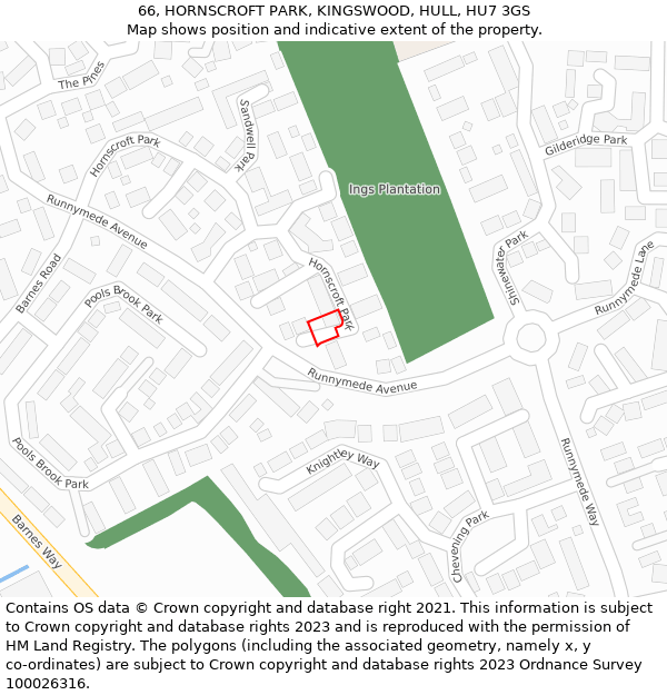 66, HORNSCROFT PARK, KINGSWOOD, HULL, HU7 3GS: Location map and indicative extent of plot
