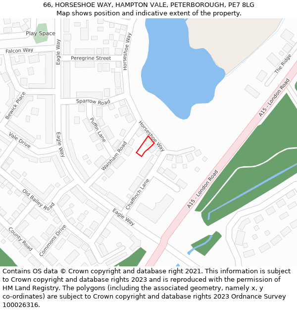 66, HORSESHOE WAY, HAMPTON VALE, PETERBOROUGH, PE7 8LG: Location map and indicative extent of plot