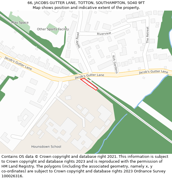 66, JACOBS GUTTER LANE, TOTTON, SOUTHAMPTON, SO40 9FT: Location map and indicative extent of plot