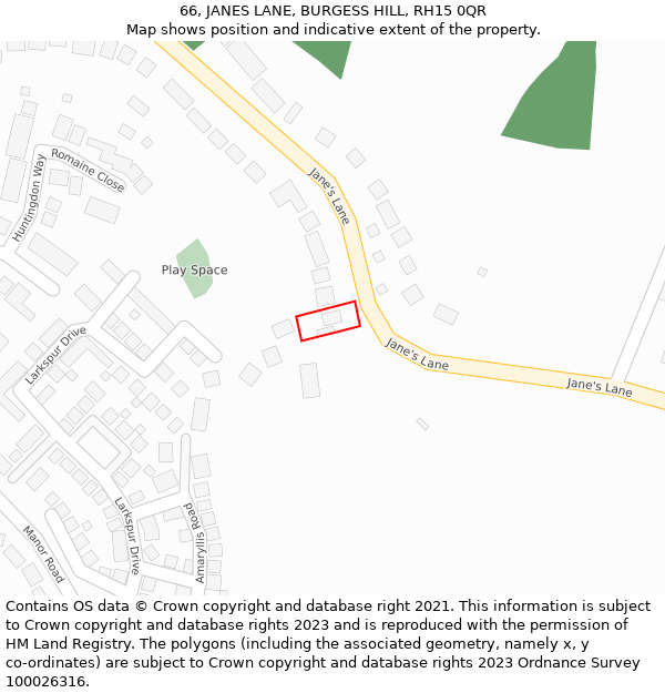 66, JANES LANE, BURGESS HILL, RH15 0QR: Location map and indicative extent of plot