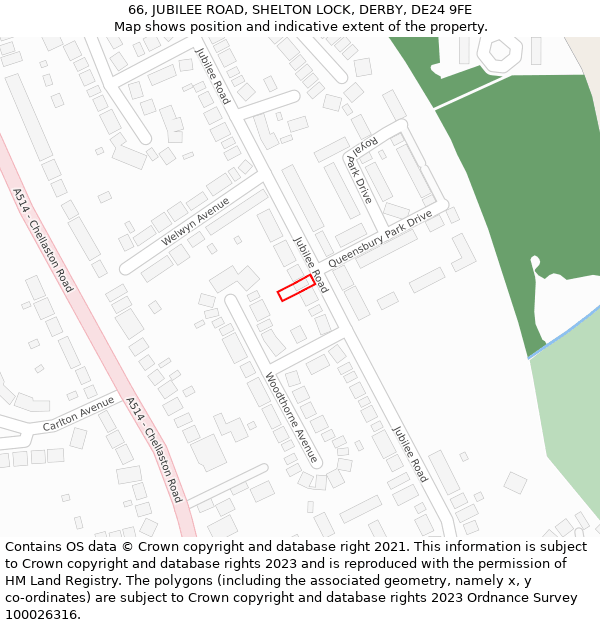 66, JUBILEE ROAD, SHELTON LOCK, DERBY, DE24 9FE: Location map and indicative extent of plot
