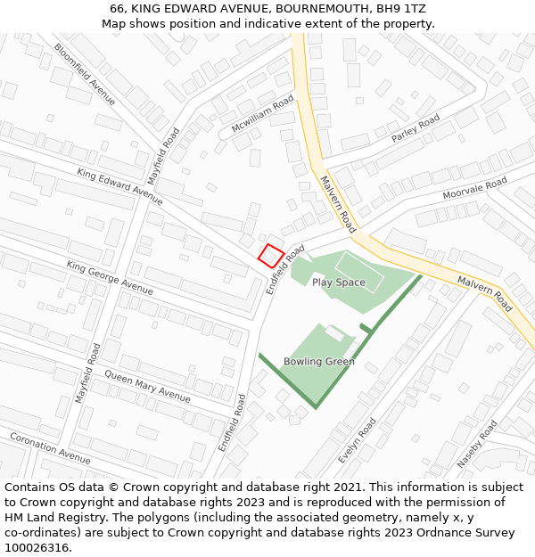 66, KING EDWARD AVENUE, BOURNEMOUTH, BH9 1TZ: Location map and indicative extent of plot