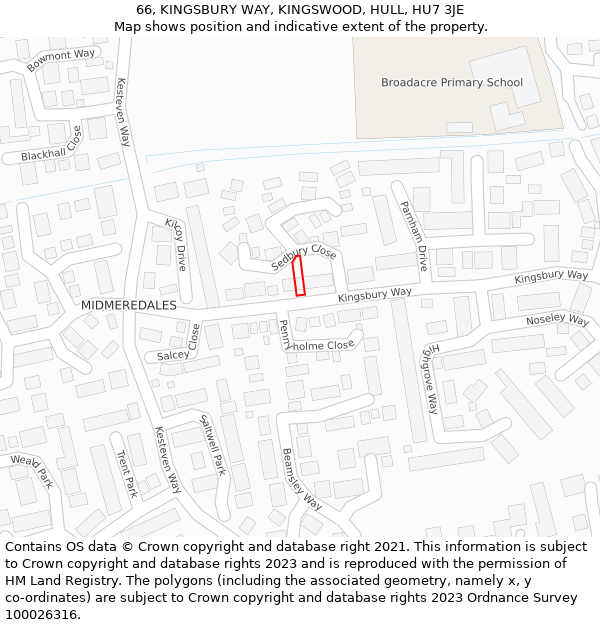 66, KINGSBURY WAY, KINGSWOOD, HULL, HU7 3JE: Location map and indicative extent of plot