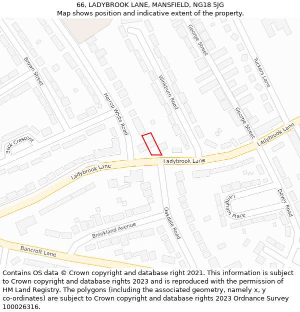 66, LADYBROOK LANE, MANSFIELD, NG18 5JG: Location map and indicative extent of plot