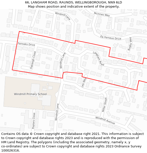 66, LANGHAM ROAD, RAUNDS, WELLINGBOROUGH, NN9 6LD: Location map and indicative extent of plot