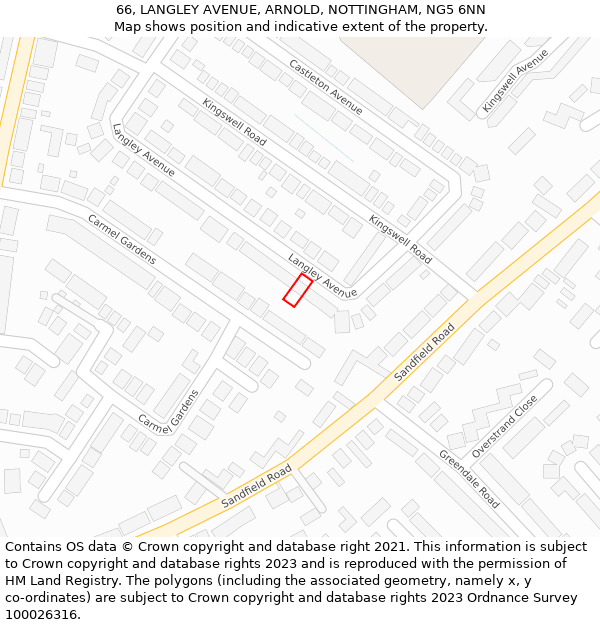 66, LANGLEY AVENUE, ARNOLD, NOTTINGHAM, NG5 6NN: Location map and indicative extent of plot