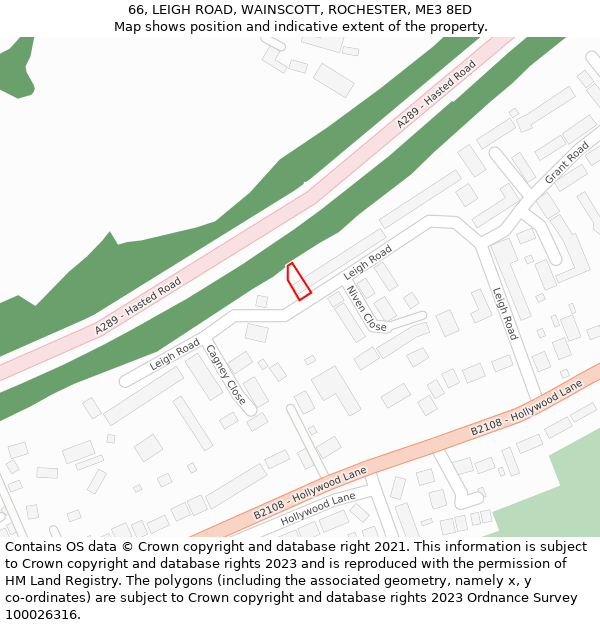 66, LEIGH ROAD, WAINSCOTT, ROCHESTER, ME3 8ED: Location map and indicative extent of plot