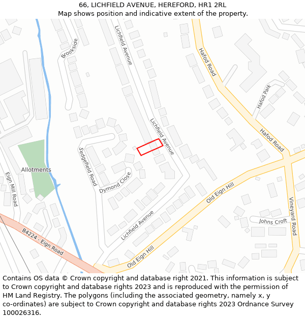66, LICHFIELD AVENUE, HEREFORD, HR1 2RL: Location map and indicative extent of plot