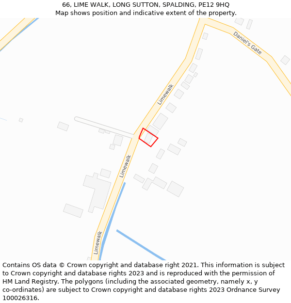 66, LIME WALK, LONG SUTTON, SPALDING, PE12 9HQ: Location map and indicative extent of plot