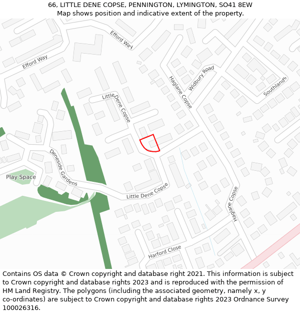 66, LITTLE DENE COPSE, PENNINGTON, LYMINGTON, SO41 8EW: Location map and indicative extent of plot