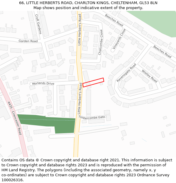 66, LITTLE HERBERTS ROAD, CHARLTON KINGS, CHELTENHAM, GL53 8LN: Location map and indicative extent of plot