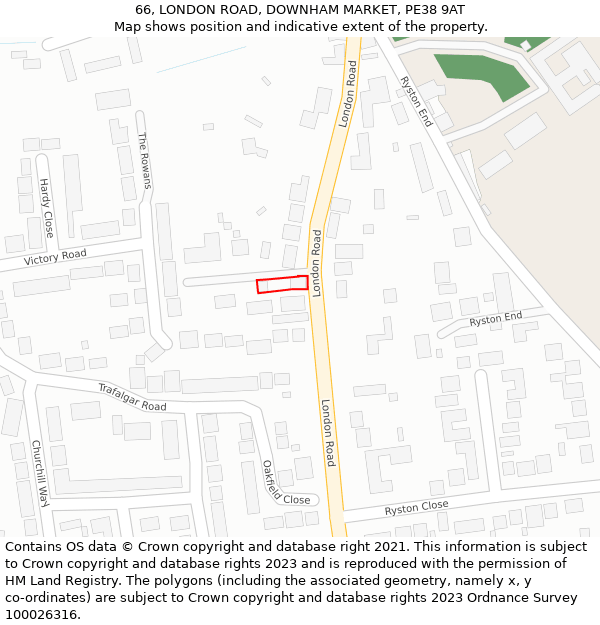 66, LONDON ROAD, DOWNHAM MARKET, PE38 9AT: Location map and indicative extent of plot