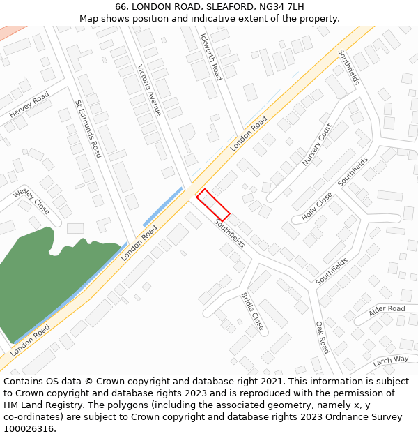 66, LONDON ROAD, SLEAFORD, NG34 7LH: Location map and indicative extent of plot