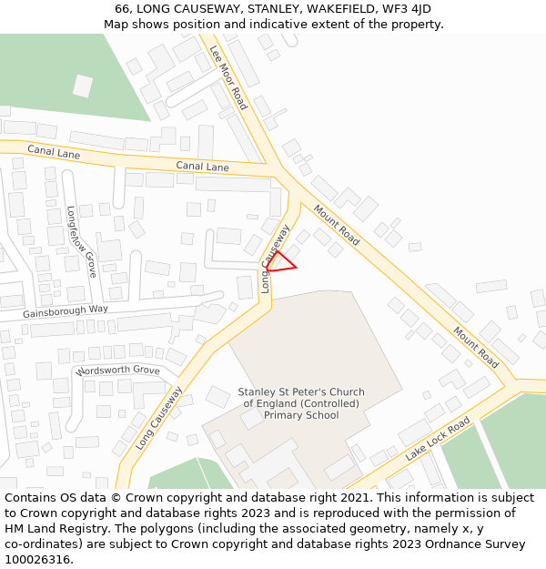 66, LONG CAUSEWAY, STANLEY, WAKEFIELD, WF3 4JD: Location map and indicative extent of plot