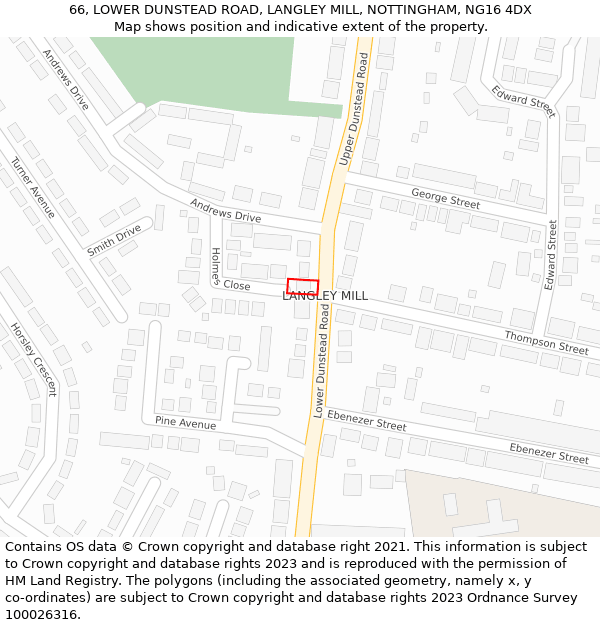 66, LOWER DUNSTEAD ROAD, LANGLEY MILL, NOTTINGHAM, NG16 4DX: Location map and indicative extent of plot