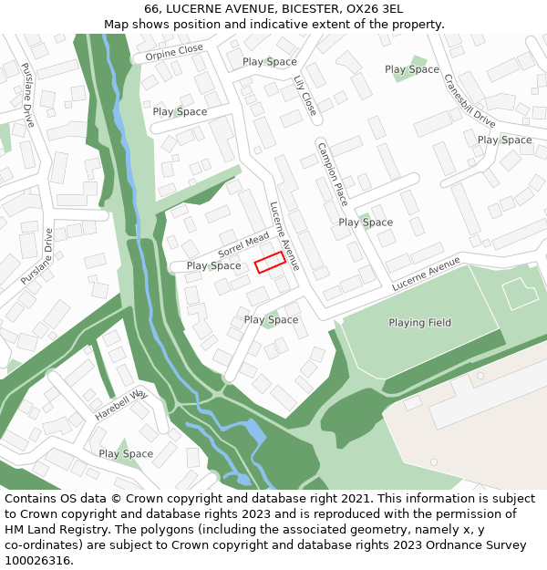 66, LUCERNE AVENUE, BICESTER, OX26 3EL: Location map and indicative extent of plot