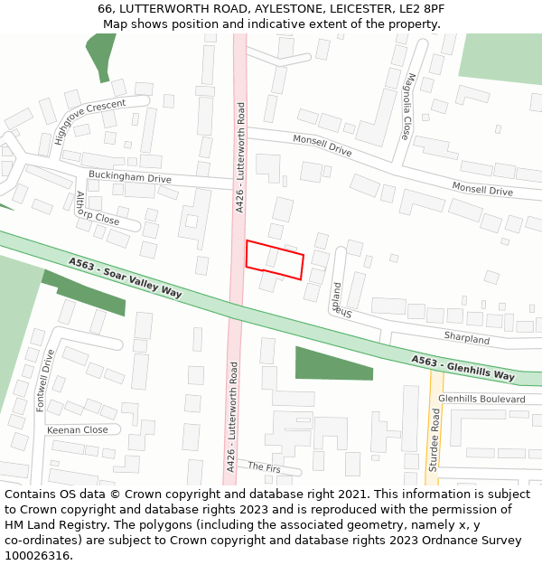 66, LUTTERWORTH ROAD, AYLESTONE, LEICESTER, LE2 8PF: Location map and indicative extent of plot