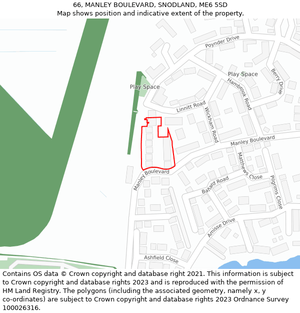 66, MANLEY BOULEVARD, SNODLAND, ME6 5SD: Location map and indicative extent of plot