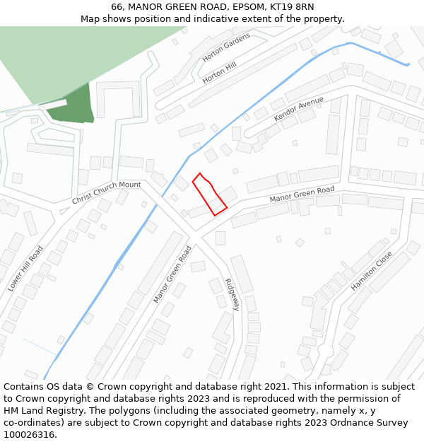 66, MANOR GREEN ROAD, EPSOM, KT19 8RN: Location map and indicative extent of plot