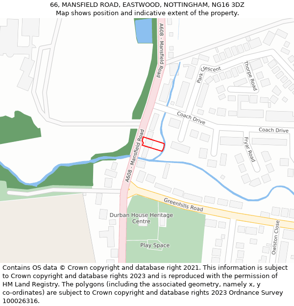 66, MANSFIELD ROAD, EASTWOOD, NOTTINGHAM, NG16 3DZ: Location map and indicative extent of plot