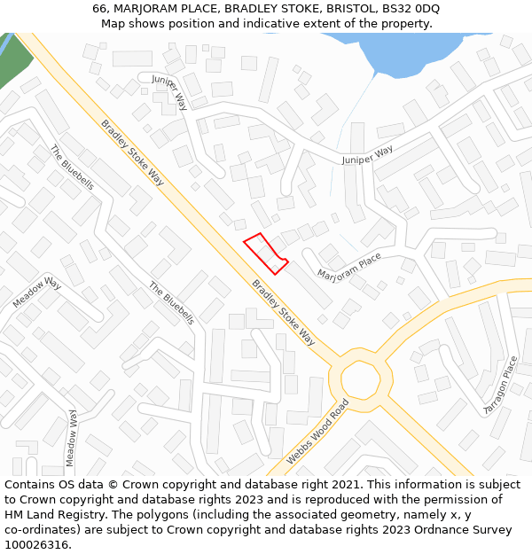 66, MARJORAM PLACE, BRADLEY STOKE, BRISTOL, BS32 0DQ: Location map and indicative extent of plot