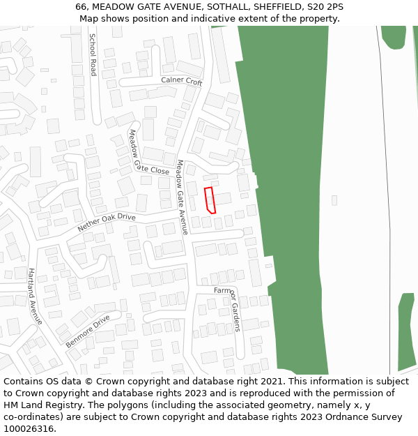 66, MEADOW GATE AVENUE, SOTHALL, SHEFFIELD, S20 2PS: Location map and indicative extent of plot