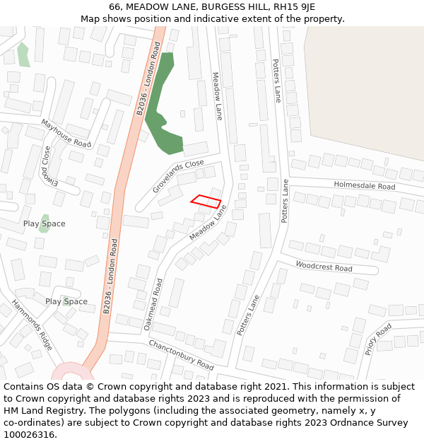 66, MEADOW LANE, BURGESS HILL, RH15 9JE: Location map and indicative extent of plot