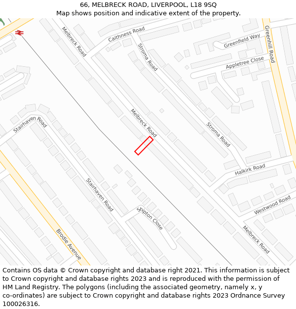 66, MELBRECK ROAD, LIVERPOOL, L18 9SQ: Location map and indicative extent of plot