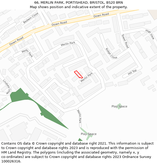 66, MERLIN PARK, PORTISHEAD, BRISTOL, BS20 8RN: Location map and indicative extent of plot