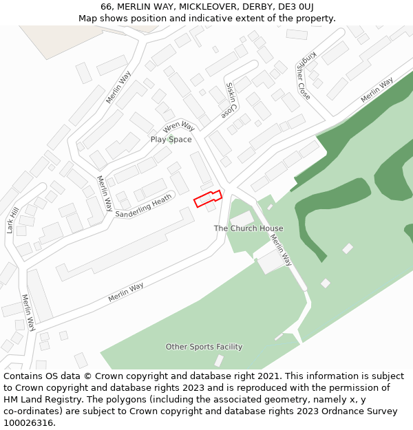 66, MERLIN WAY, MICKLEOVER, DERBY, DE3 0UJ: Location map and indicative extent of plot