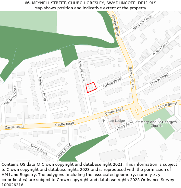 66, MEYNELL STREET, CHURCH GRESLEY, SWADLINCOTE, DE11 9LS: Location map and indicative extent of plot