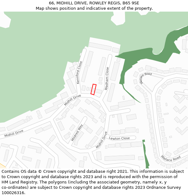66, MIDHILL DRIVE, ROWLEY REGIS, B65 9SE: Location map and indicative extent of plot