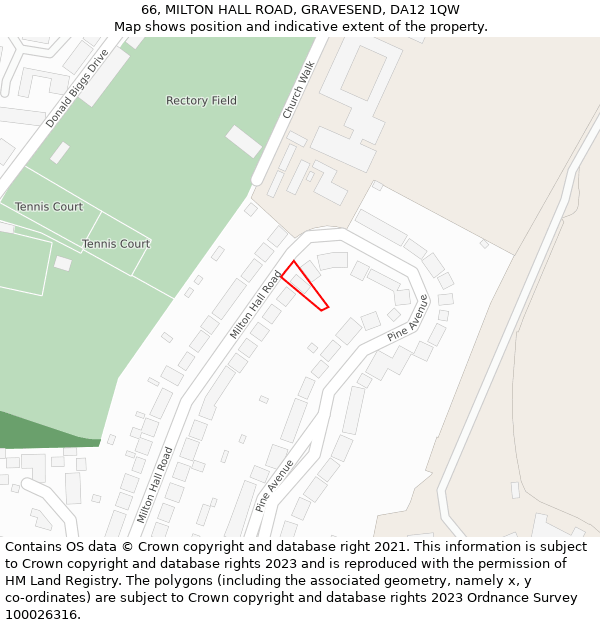 66, MILTON HALL ROAD, GRAVESEND, DA12 1QW: Location map and indicative extent of plot