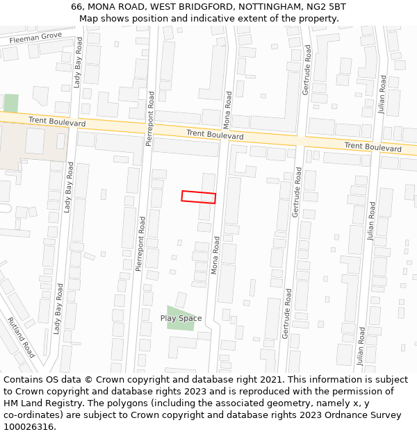 66, MONA ROAD, WEST BRIDGFORD, NOTTINGHAM, NG2 5BT: Location map and indicative extent of plot