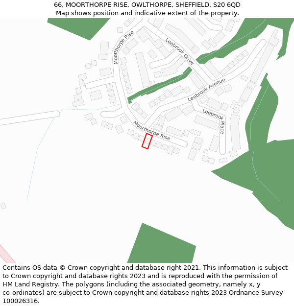 66, MOORTHORPE RISE, OWLTHORPE, SHEFFIELD, S20 6QD: Location map and indicative extent of plot