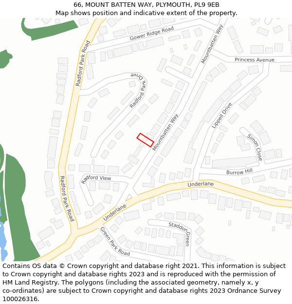 66, MOUNT BATTEN WAY, PLYMOUTH, PL9 9EB: Location map and indicative extent of plot
