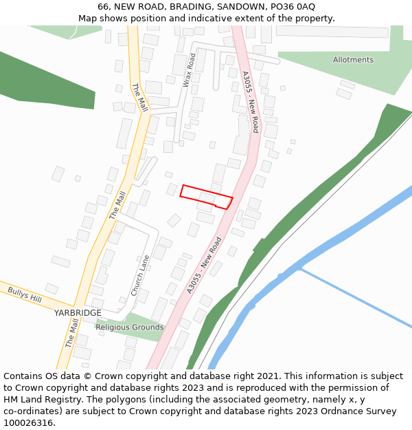 66, NEW ROAD, BRADING, SANDOWN, PO36 0AQ: Location map and indicative extent of plot