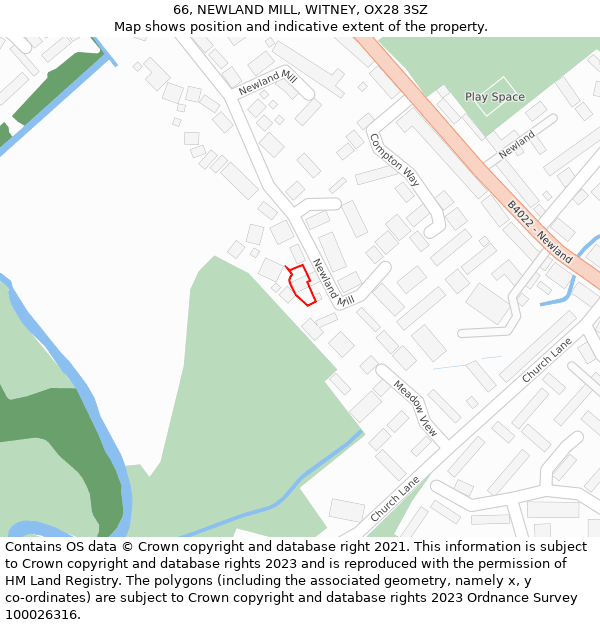 66, NEWLAND MILL, WITNEY, OX28 3SZ: Location map and indicative extent of plot