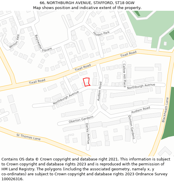 66, NORTHBURGH AVENUE, STAFFORD, ST18 0GW: Location map and indicative extent of plot