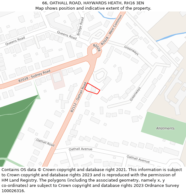 66, OATHALL ROAD, HAYWARDS HEATH, RH16 3EN: Location map and indicative extent of plot