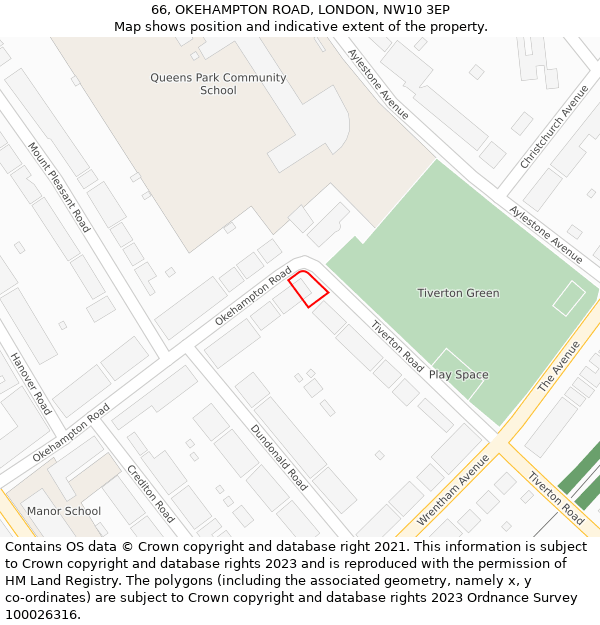 66, OKEHAMPTON ROAD, LONDON, NW10 3EP: Location map and indicative extent of plot